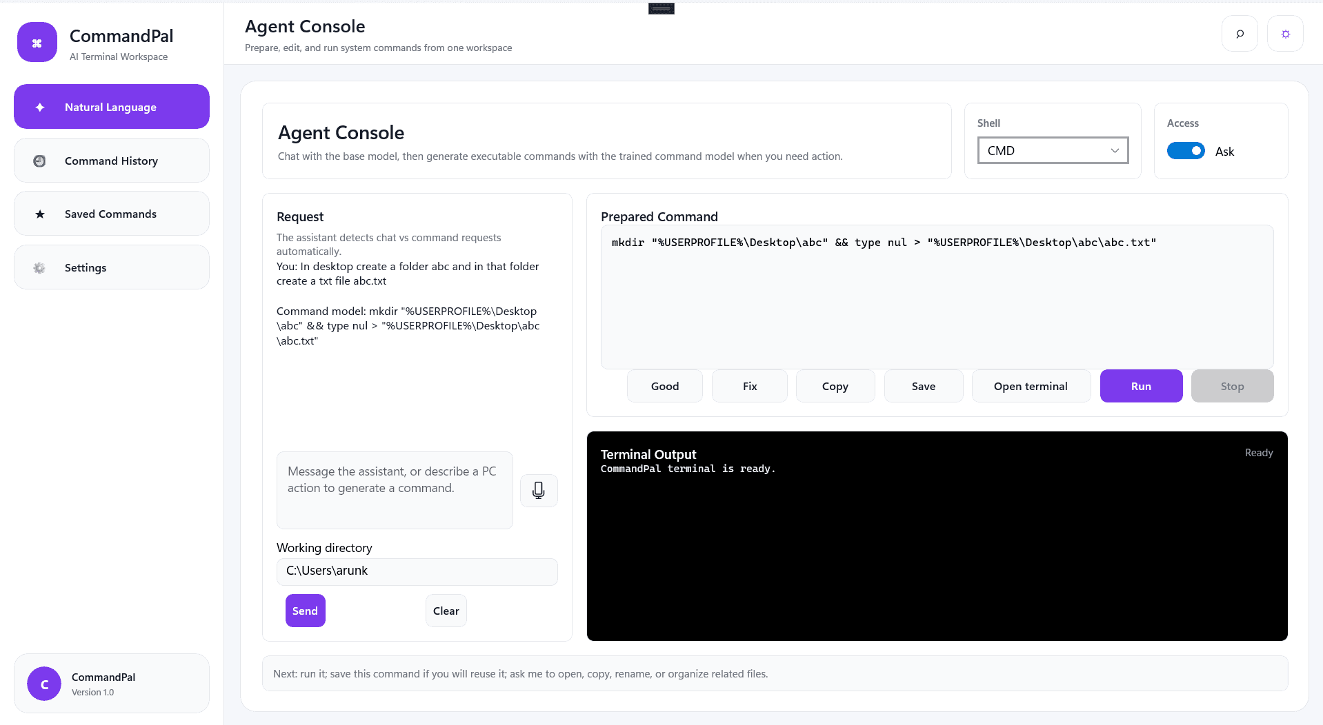 CommandPal - NLP2CMD project preview